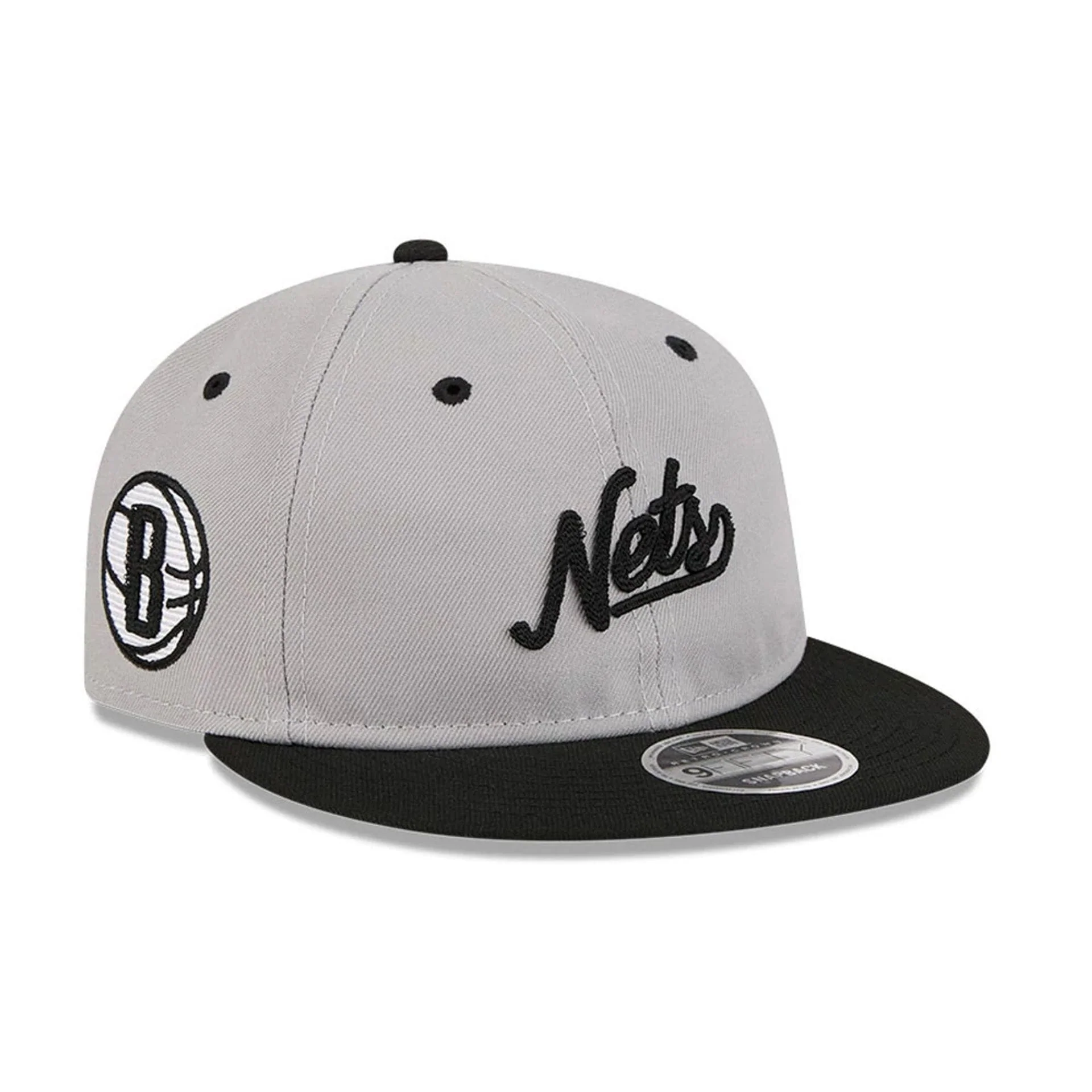 Brooklyn Nets NBA Chainstitch Script Grey Retro Crown 9FIFTY Adjustable Cap