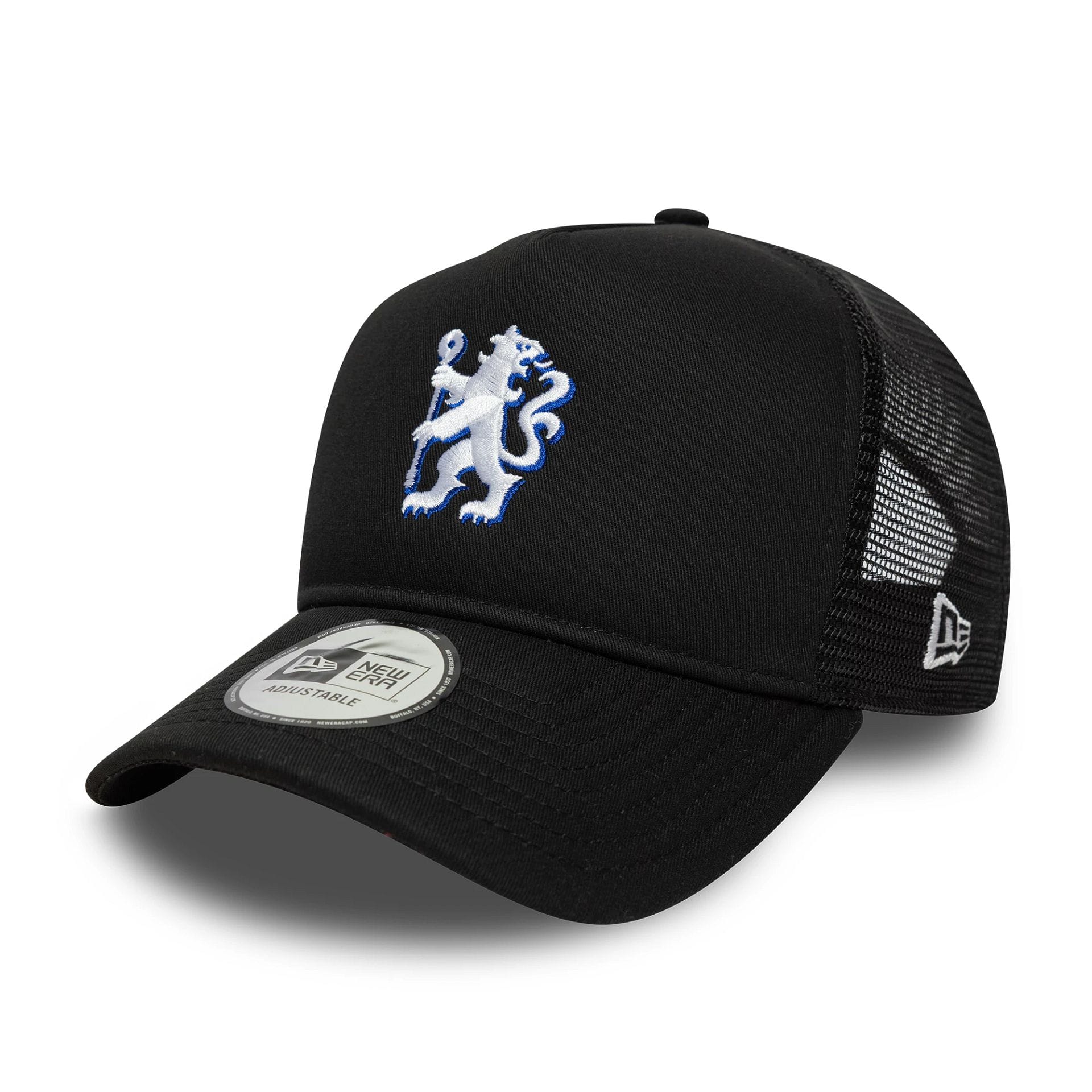 Chelsea FC Lion Crest Patch Black 9FORTY A-Frame Trucker Cap - Image 3