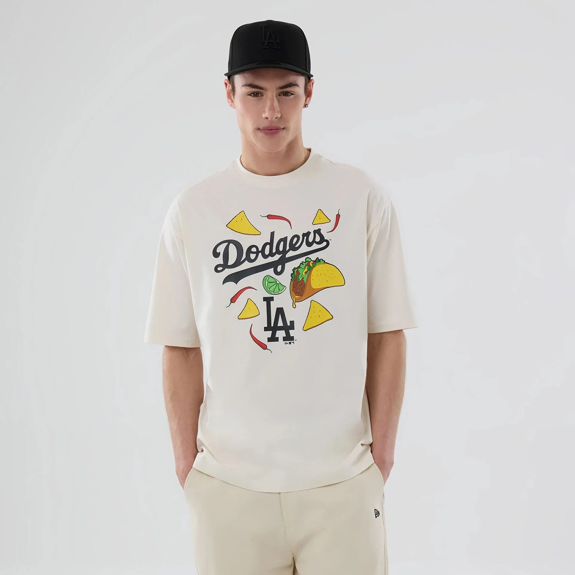 LA Dodgers MLB Food Graphic Open White Oversized T-Shirt