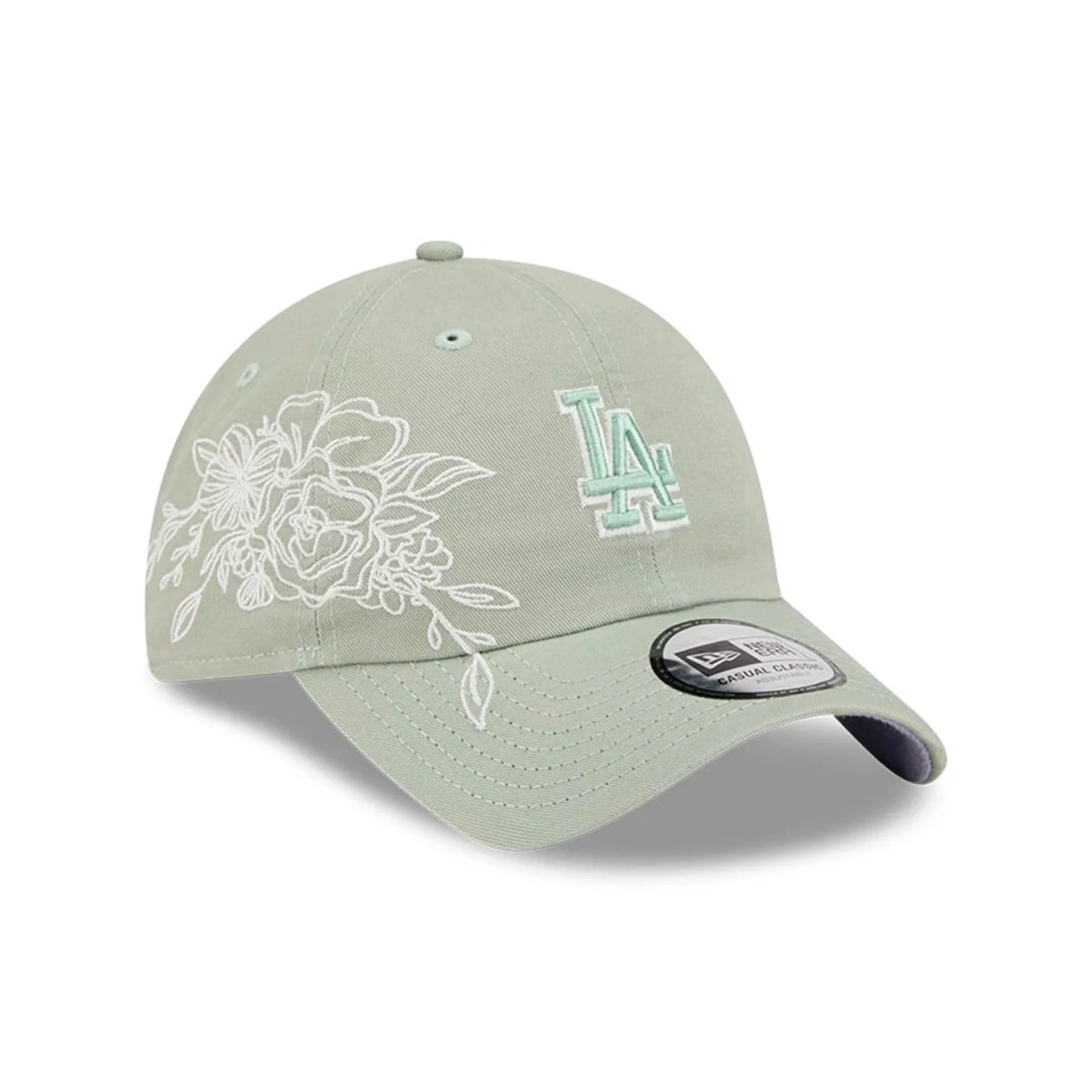 LA Dodgers MLB Stitched Flowers Pastel Green Casual Classic Adjustable Cap