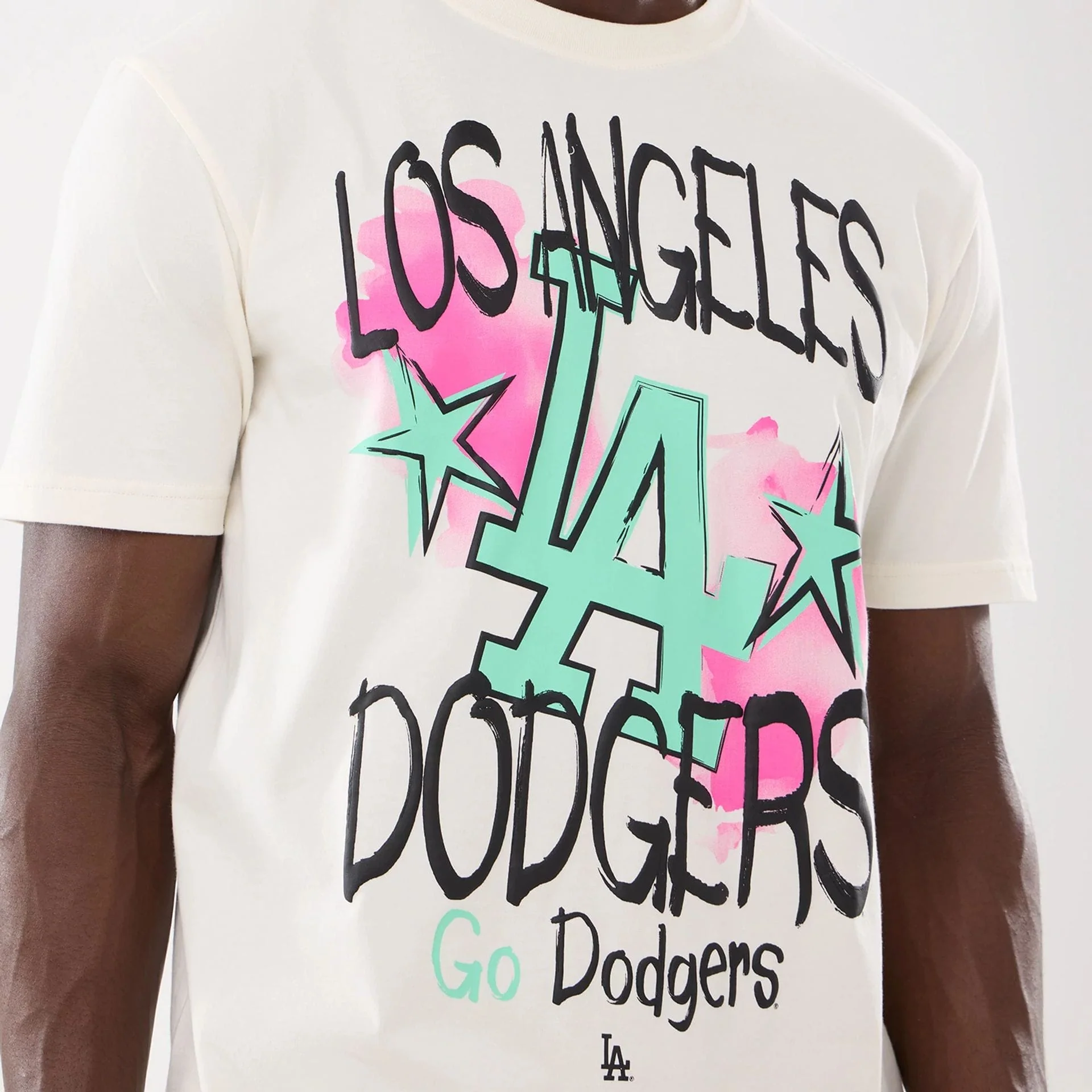LA Dodgers MLB Street Art Graphic Light Beige T-Shirt - Image 3