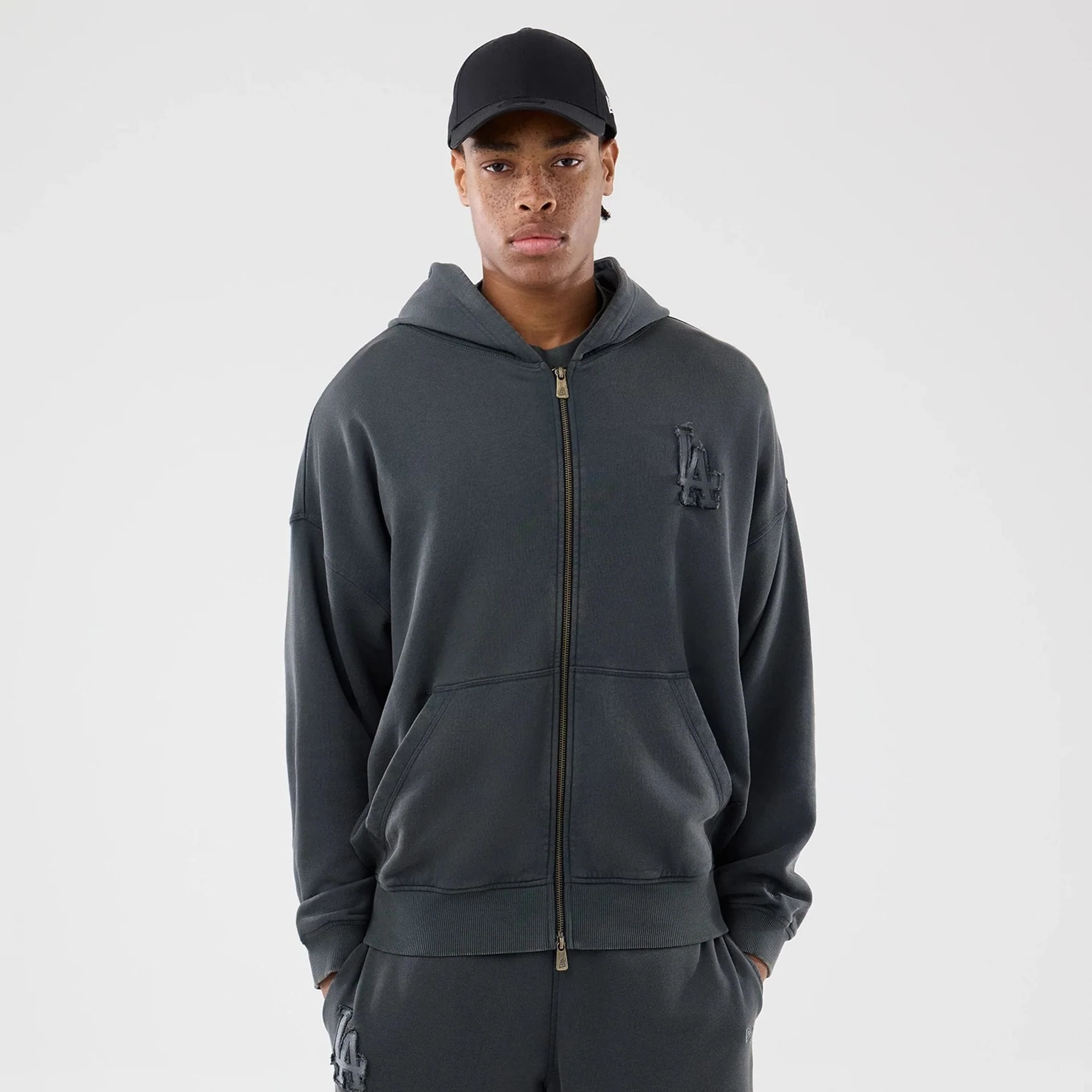 LA Dodgers MLB Washed Dark Grey Full Zip Hoodie