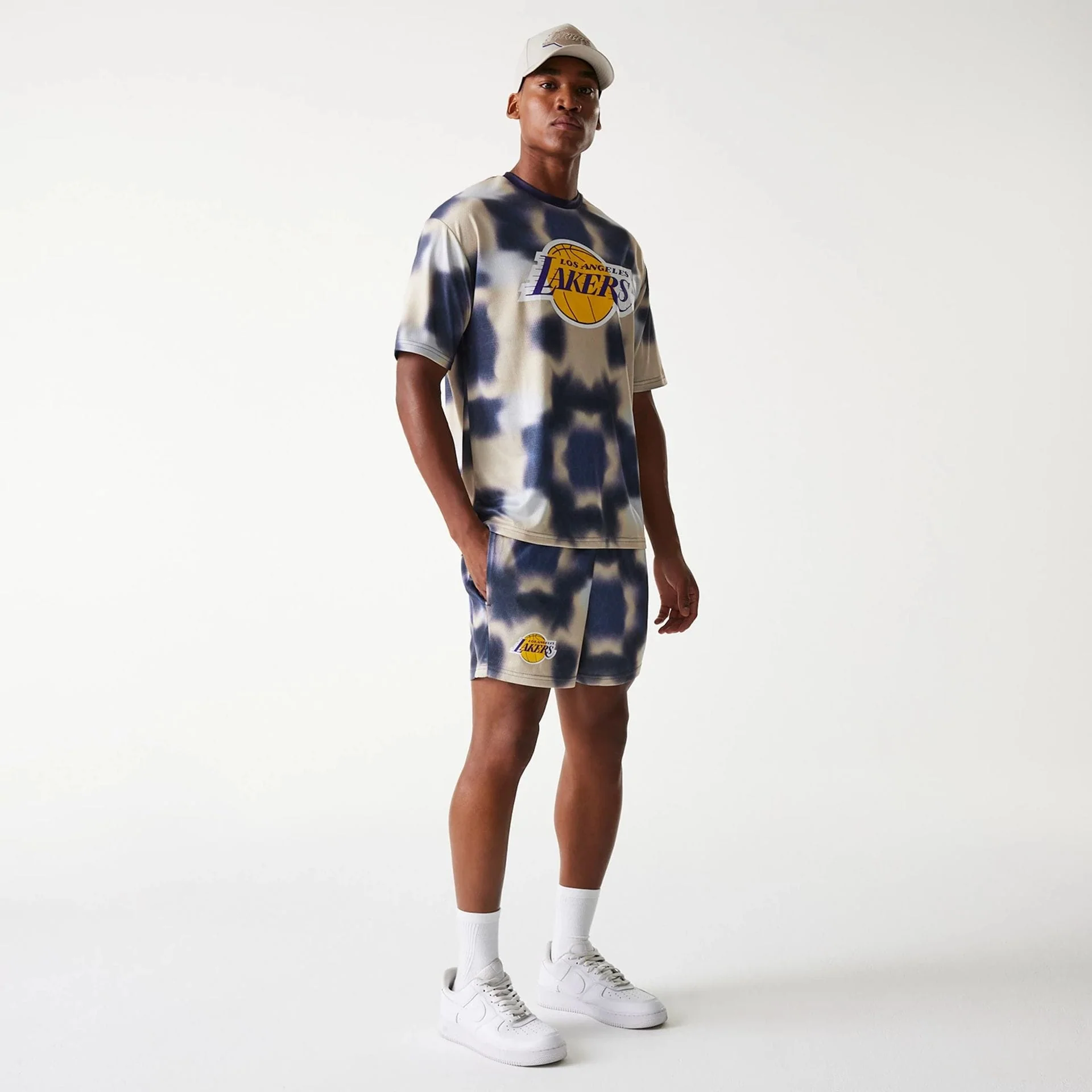 LA Lakers NBA All Over Print Cream Shorts - Image 8