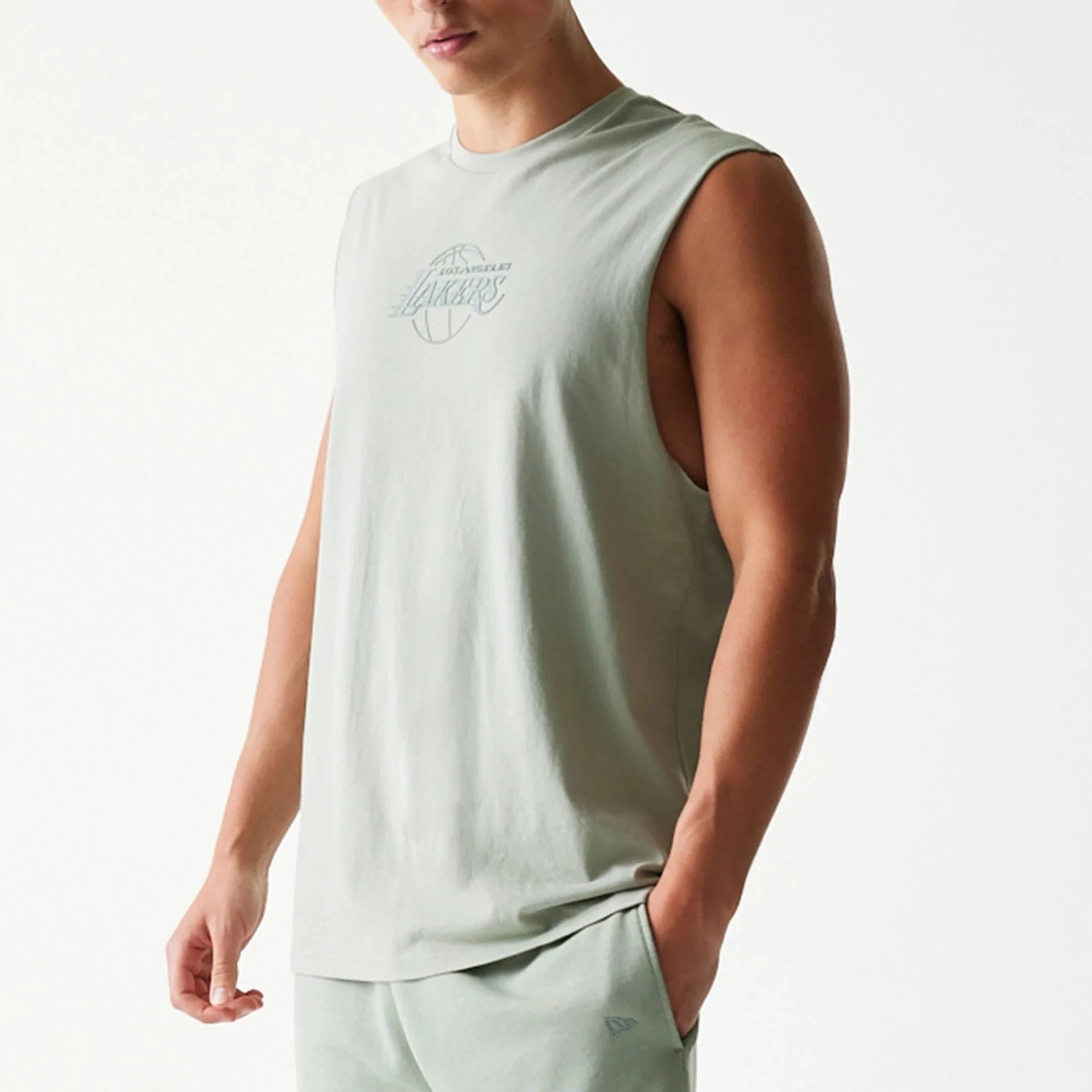 LA Lakers NBA Pastel Green Sleeveless T-Shirt - Image 3