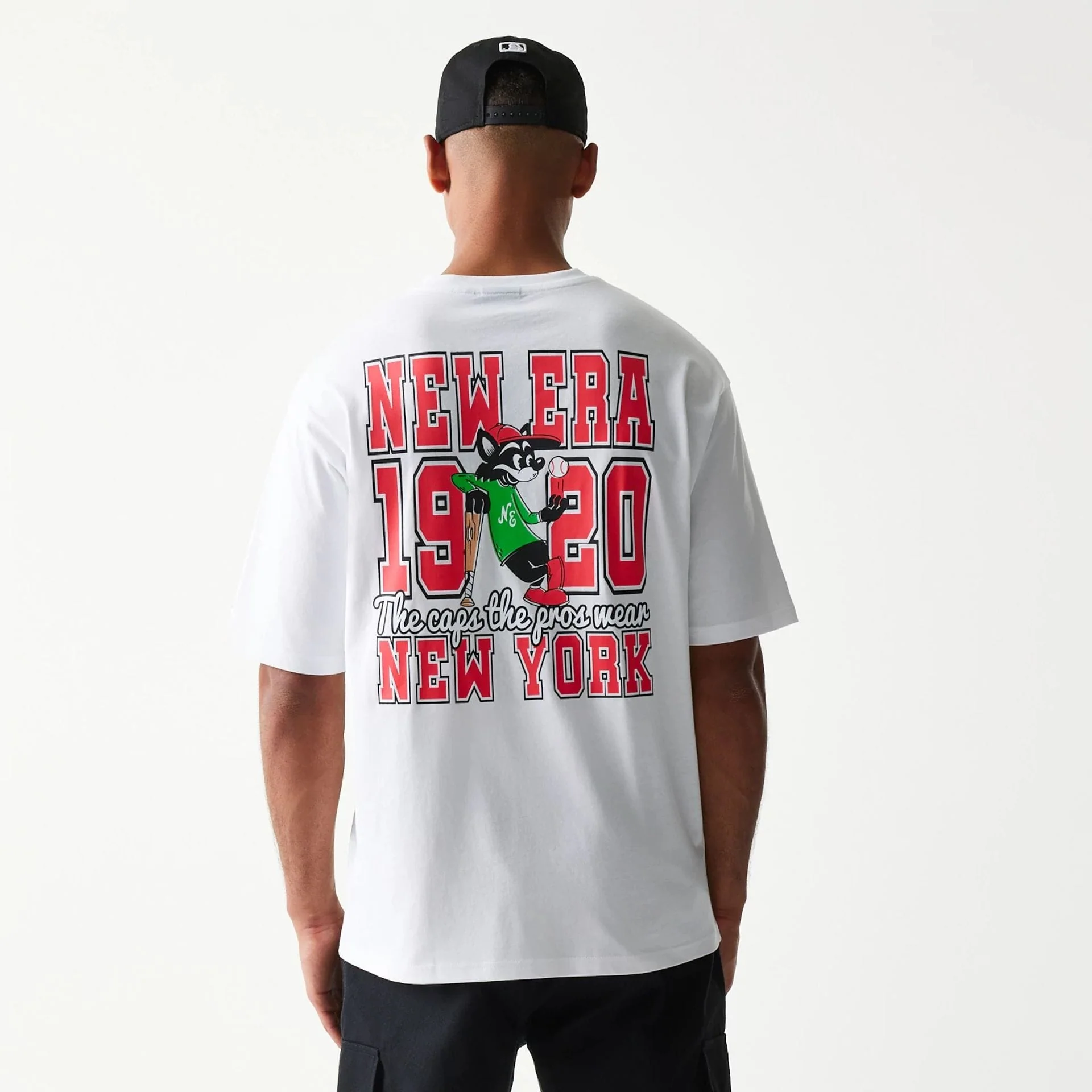 New Era Baseball Cat Character Graphic White Oversized T-Shirt - Image 2