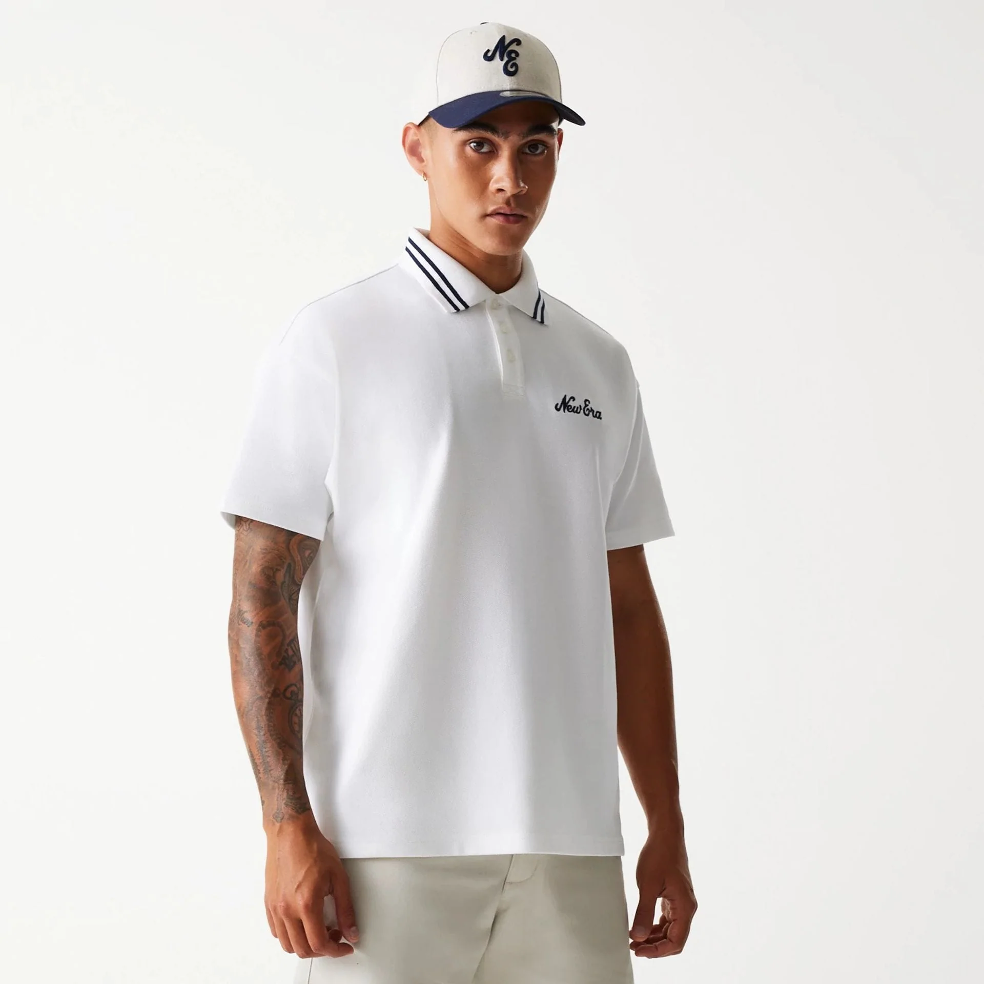 New Era Drop Shoulder White Polo Shirt