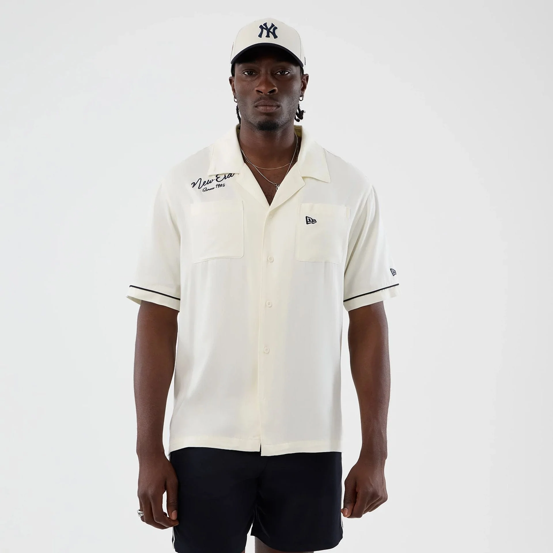 New Era Graphic Revere Open White Short Sleeve Shirt