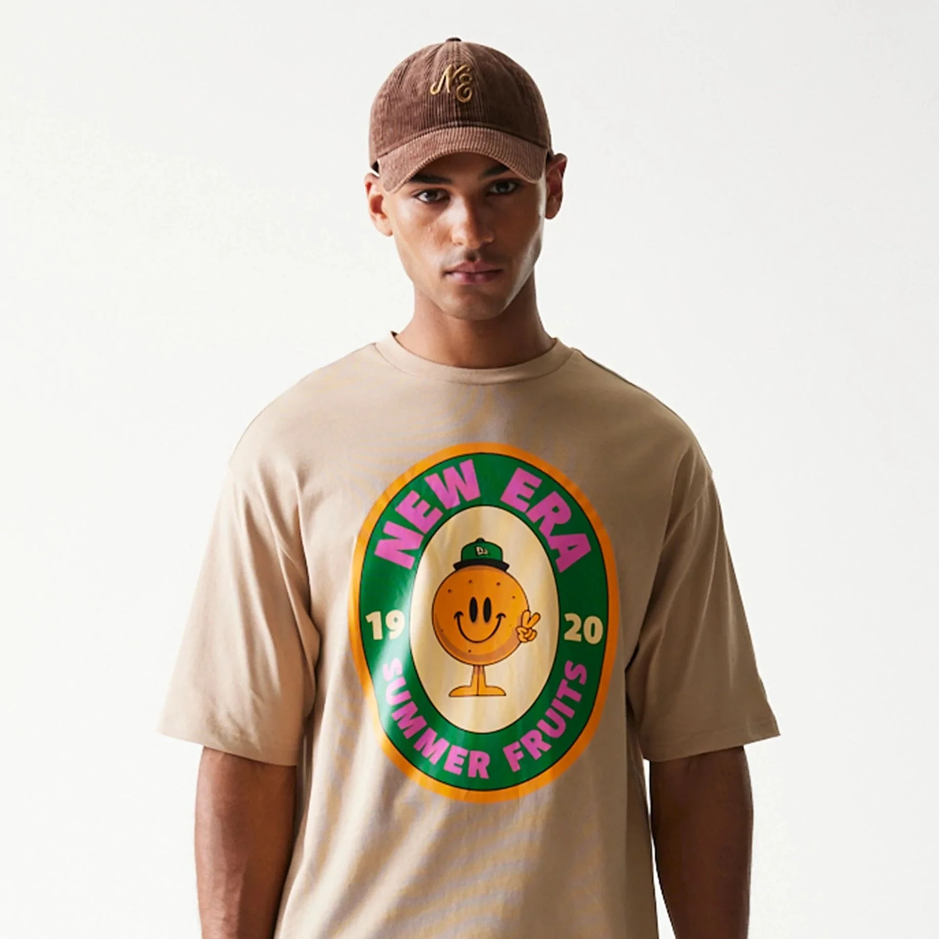 New Era Orange Fruit Graphic Light Beige Oversized T-Shirt - Image 3