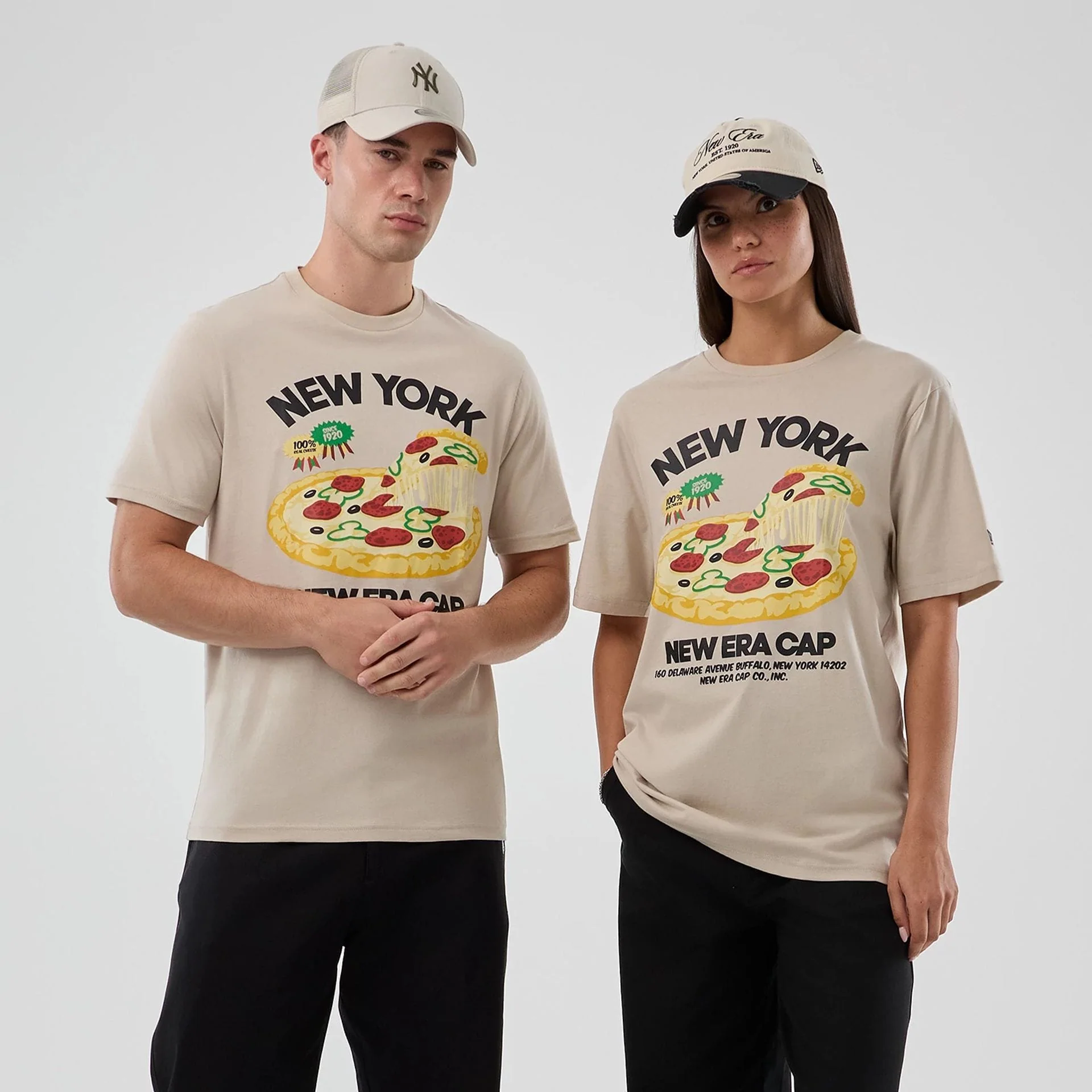 New Era Pizza Graphic Light Beige T-Shirt