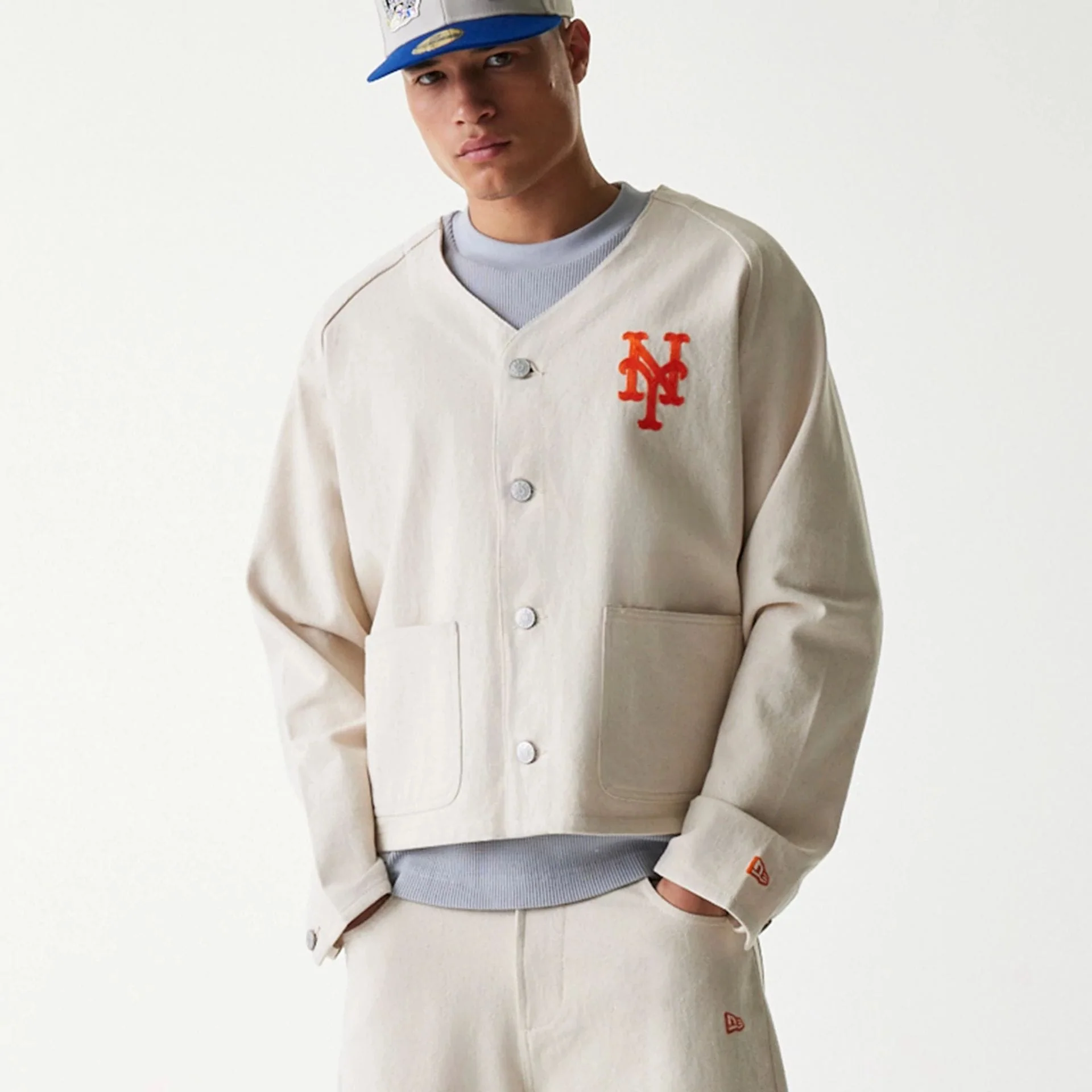 New York Mets MLB Cotton Open Cream Jacket - Image 5