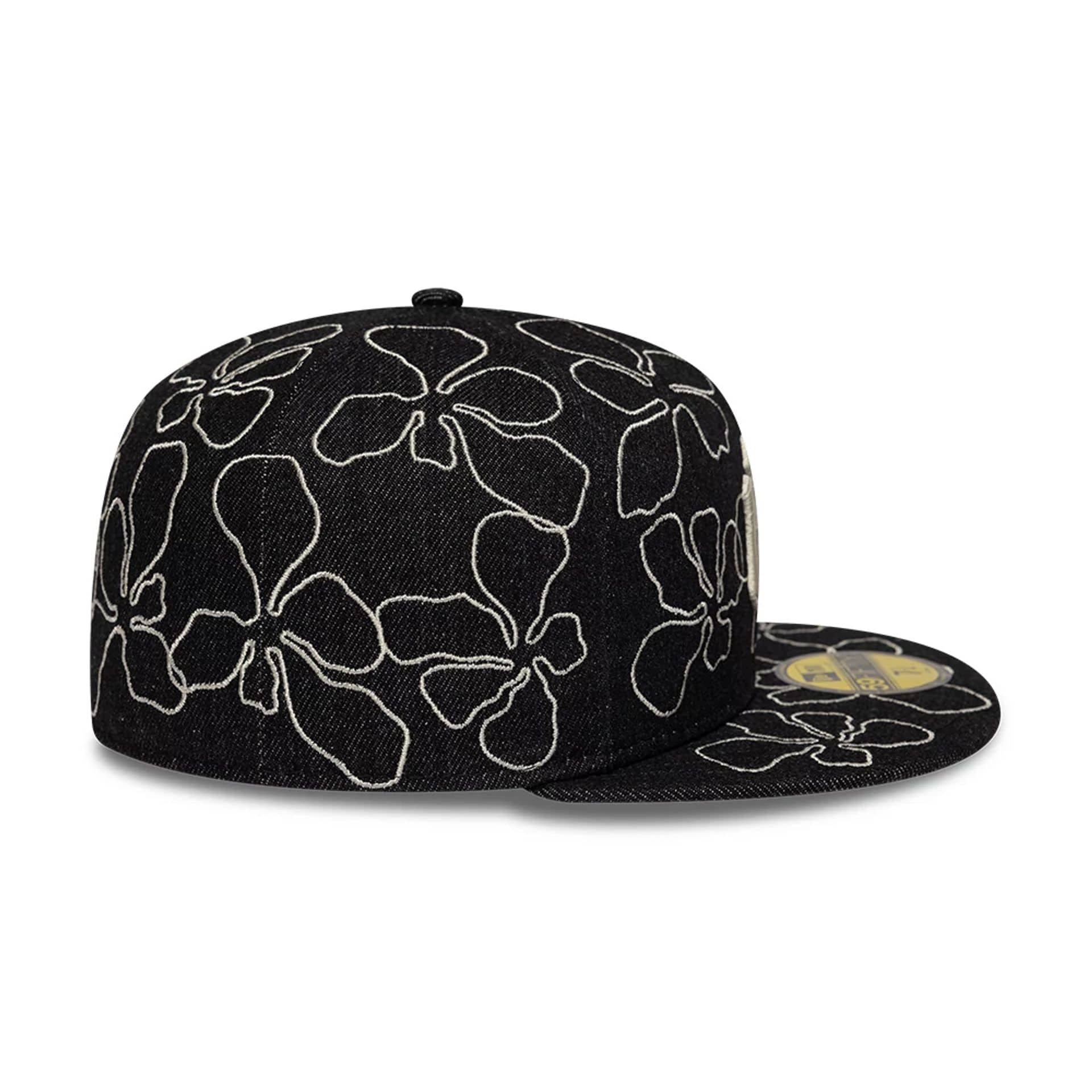 New York Yankees MLB Floral Denim Black 59FIFTY Fitted Cap - Image 7