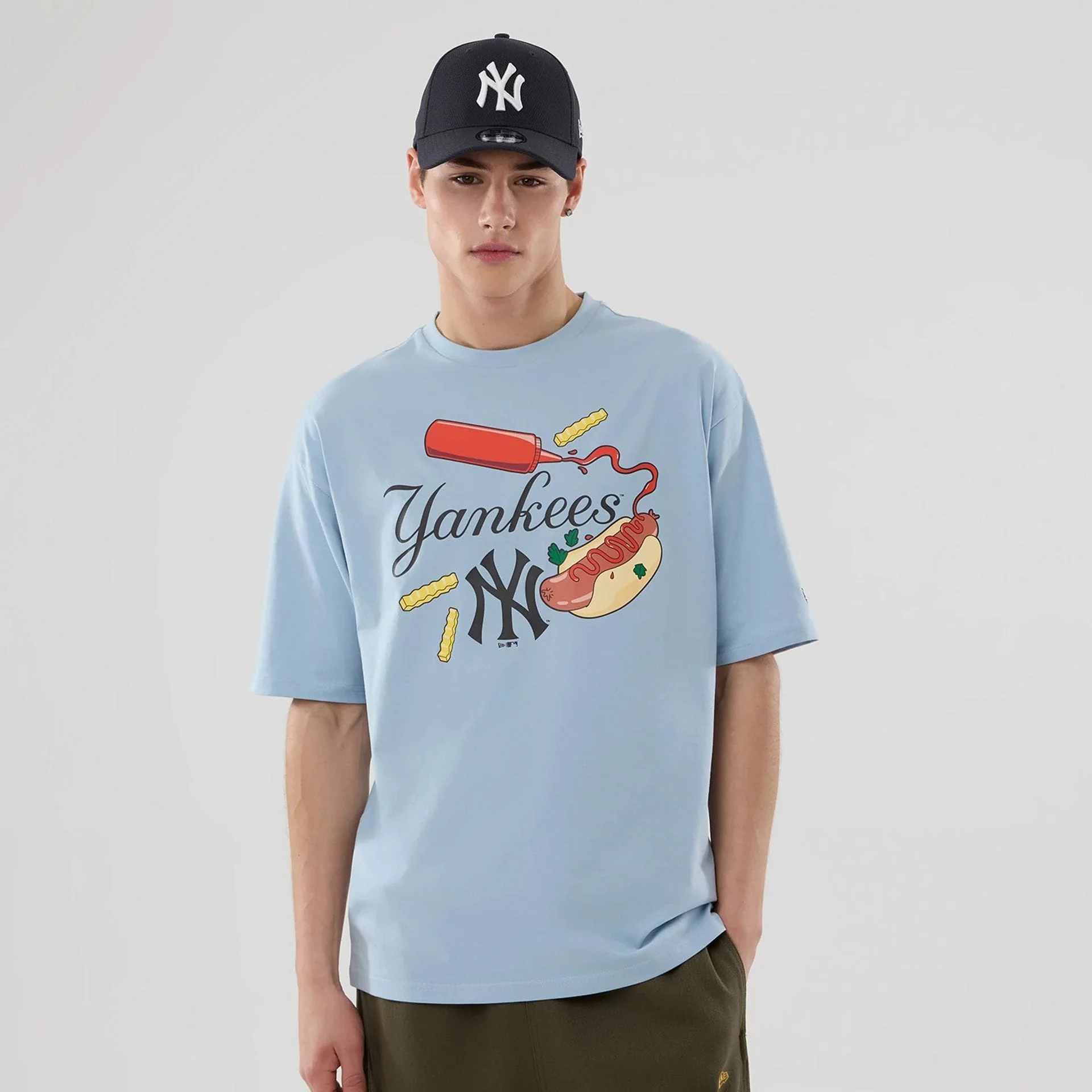 New York Yankees MLB Food Graphic Pastel Blue Oversized T-Shirt
