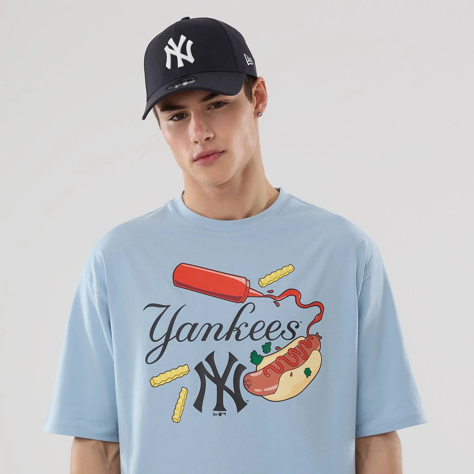 New York Yankees MLB Food Graphic Pastel Blue Oversized T-Shirt - Image 6
