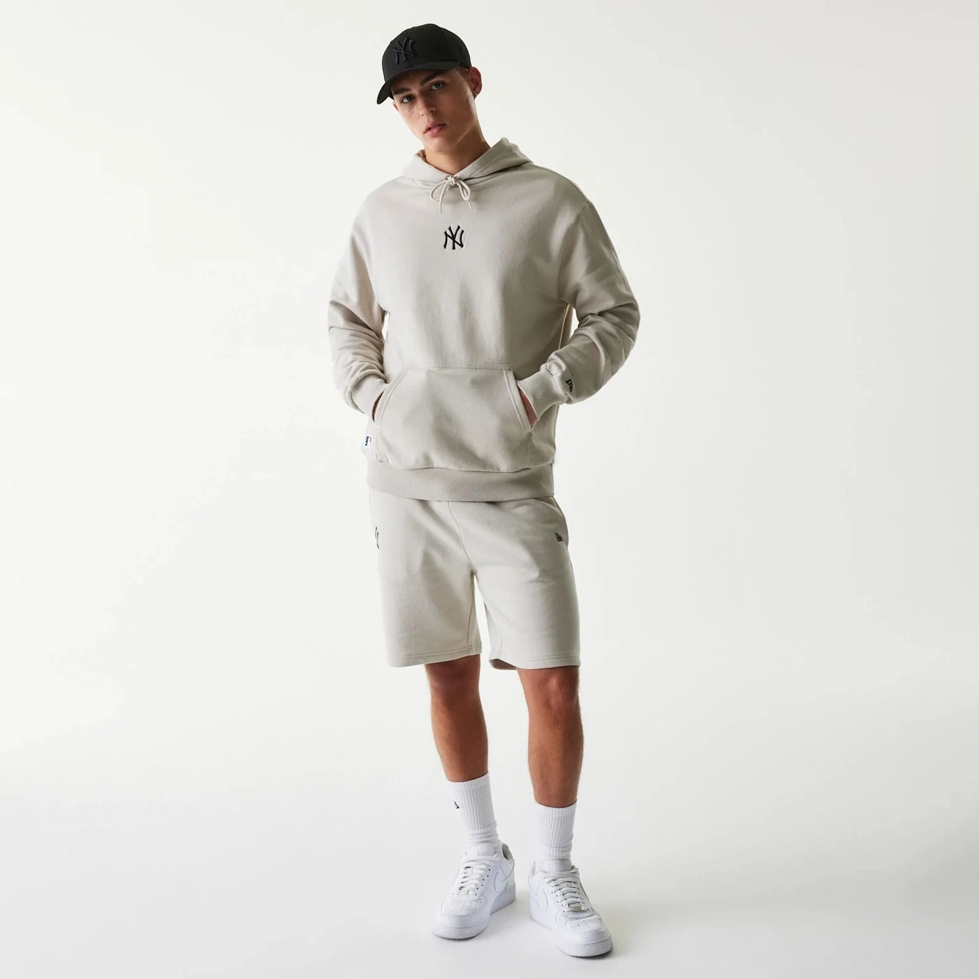 New York Yankees MLB League Essential Cream Oversized Pullover Hoodie - Image 8