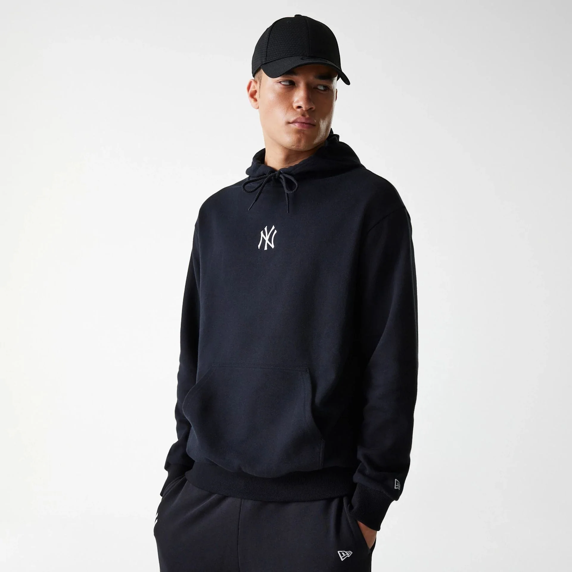 New York Yankees MLB League Essential Midi French Terry Black Oversized Pullover Hoodie
