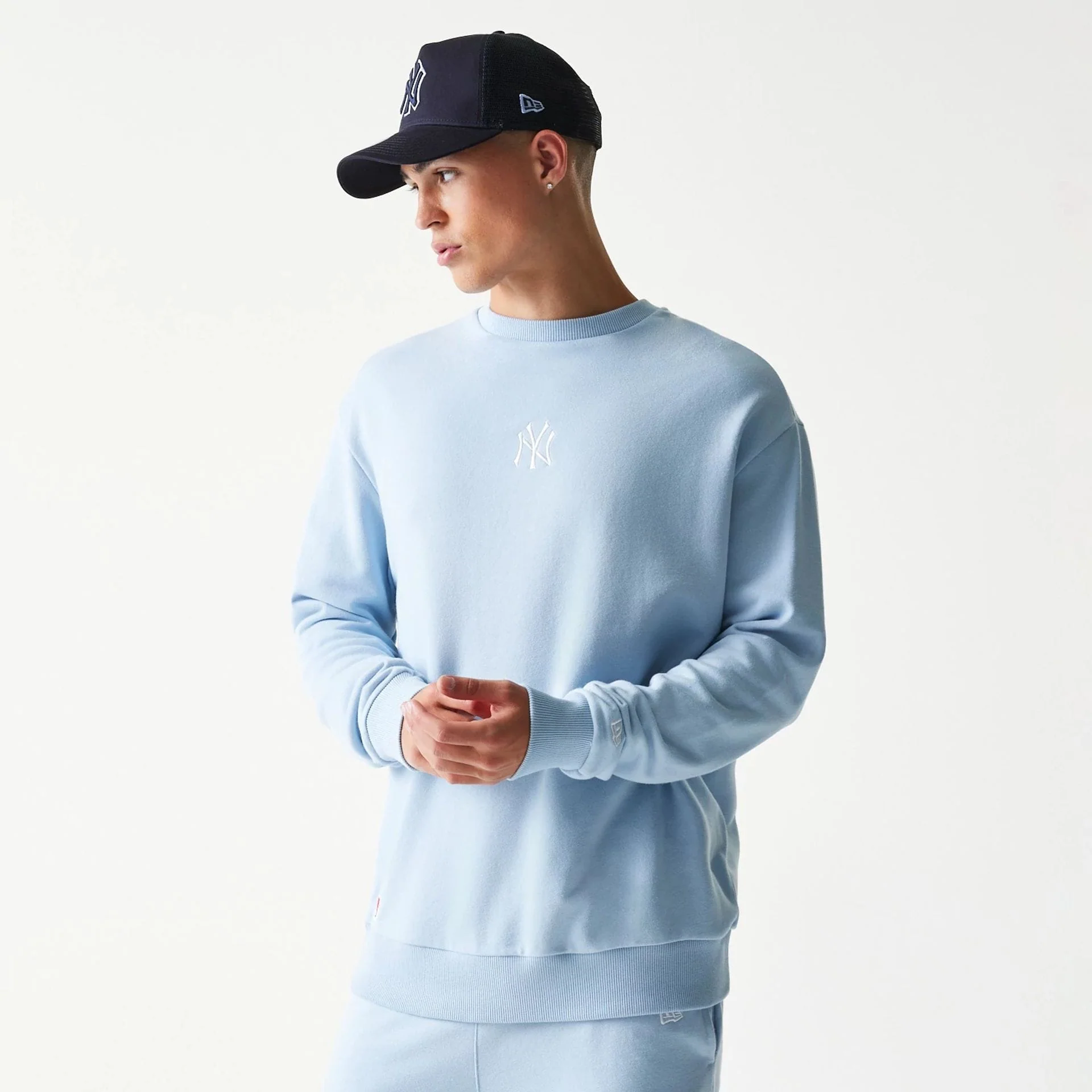 New York Yankees MLB Midi Pastel Blue Oversized Crew Neck Sweater