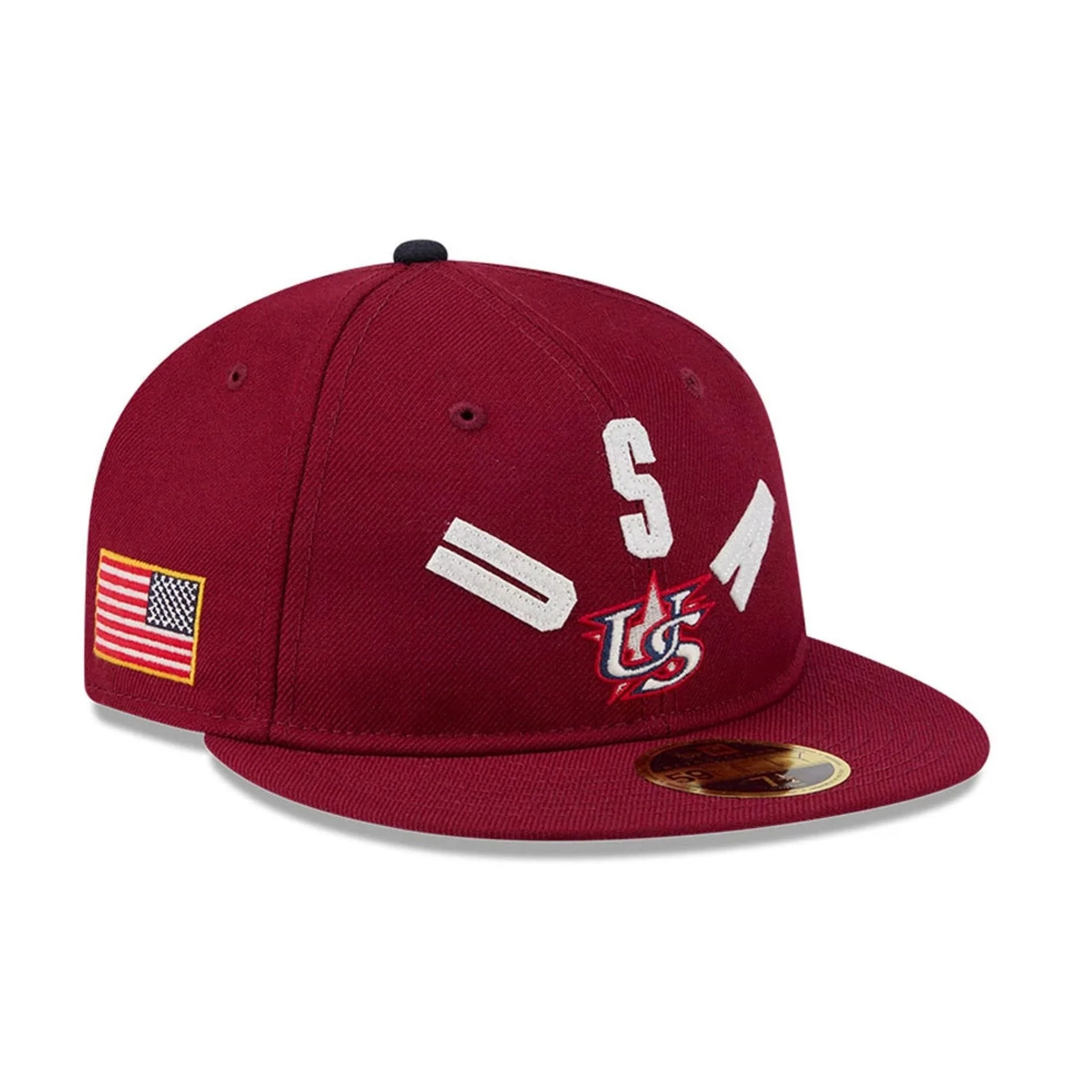 WBC USA Classical Script Dark Red Retro Crown 59FIFTY Fitted Cap