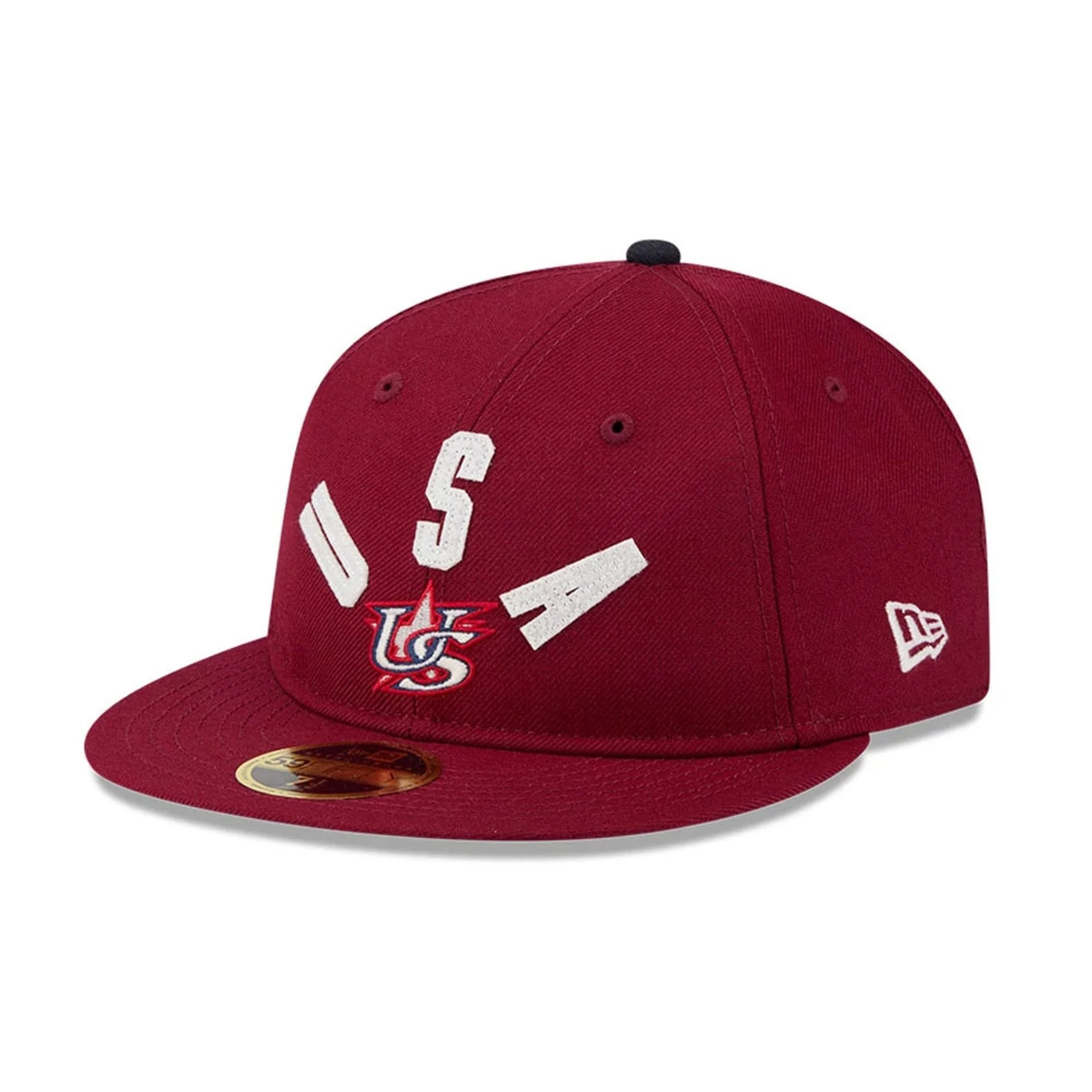 WBC USA Classical Script Dark Red Retro Crown 59FIFTY Fitted Cap - Image 4